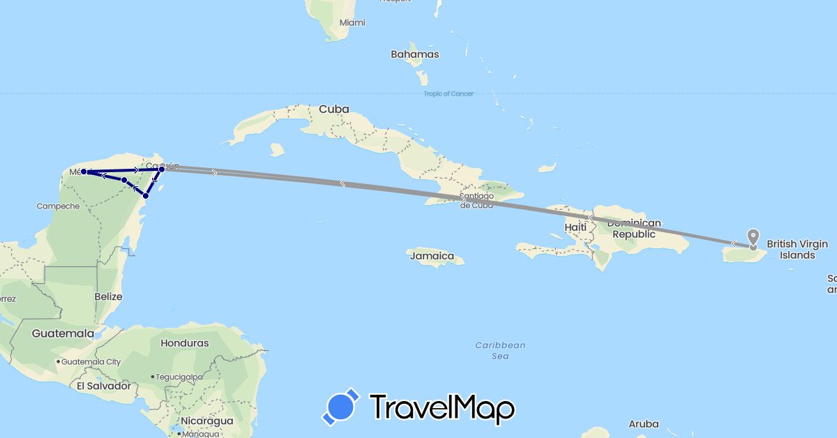 TravelMap itinerary: driving, plane in Mexico, United States (North America)